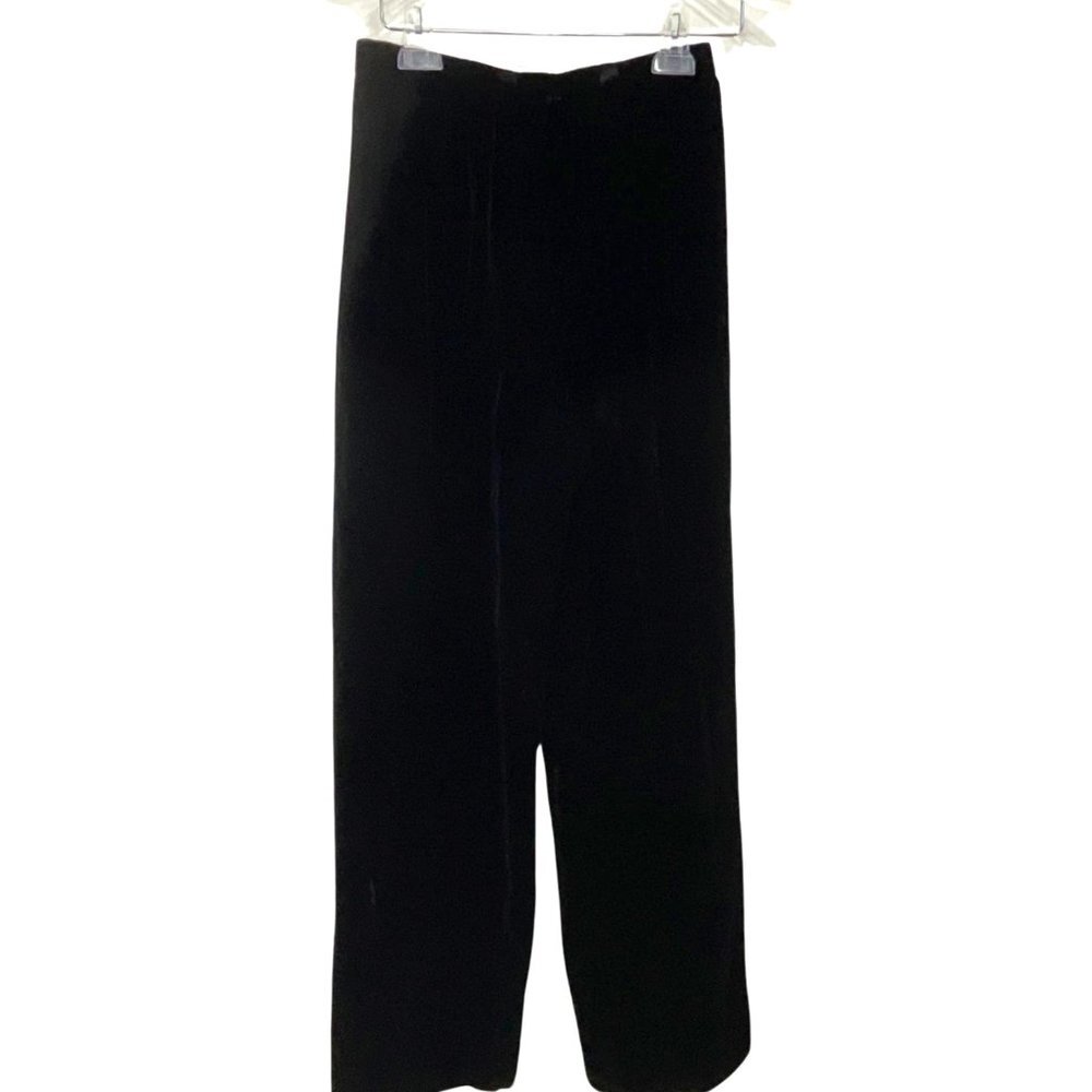 Carolina Herrera Black Velour Pants Size 8 Hook Closure Wide Leg Gathered Waist